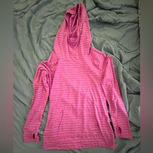 Magenta/ white striped athletic hoodie. New w/o tags